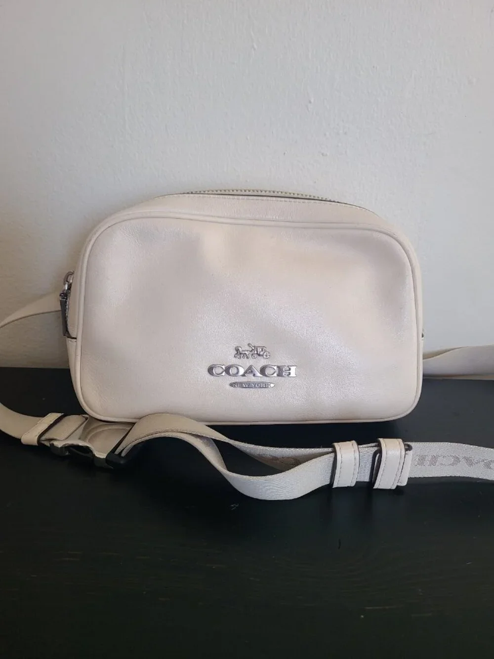 Coach Pace Belt Bag Fanny Pack Leather Crossbody Sling Bag Chalk White CR136